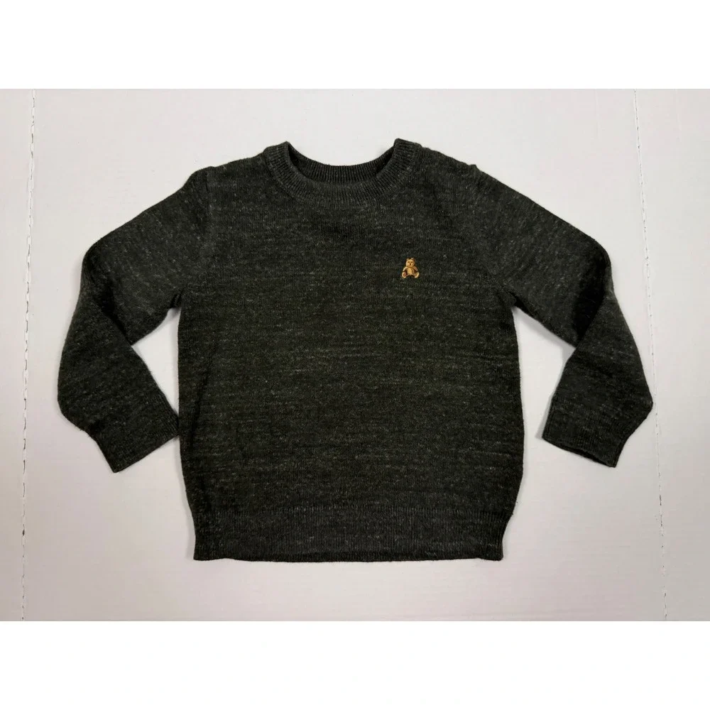 GAP Kids Sweater Bear Logo Knit 4T Green Heathered Crewneck Long Sleeve Pullover